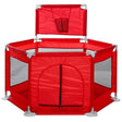 Tarc copii, hexagonal, interior, exterior, cos basket inclus, pereti pentru siguranta, rosu, 125x112x65 cm - BUZ.RO