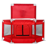 Tarc copii, hexagonal, interior, exterior, cos basket inclus, pereti pentru siguranta, rosu, 125x112x65 cm - BUZ.RO