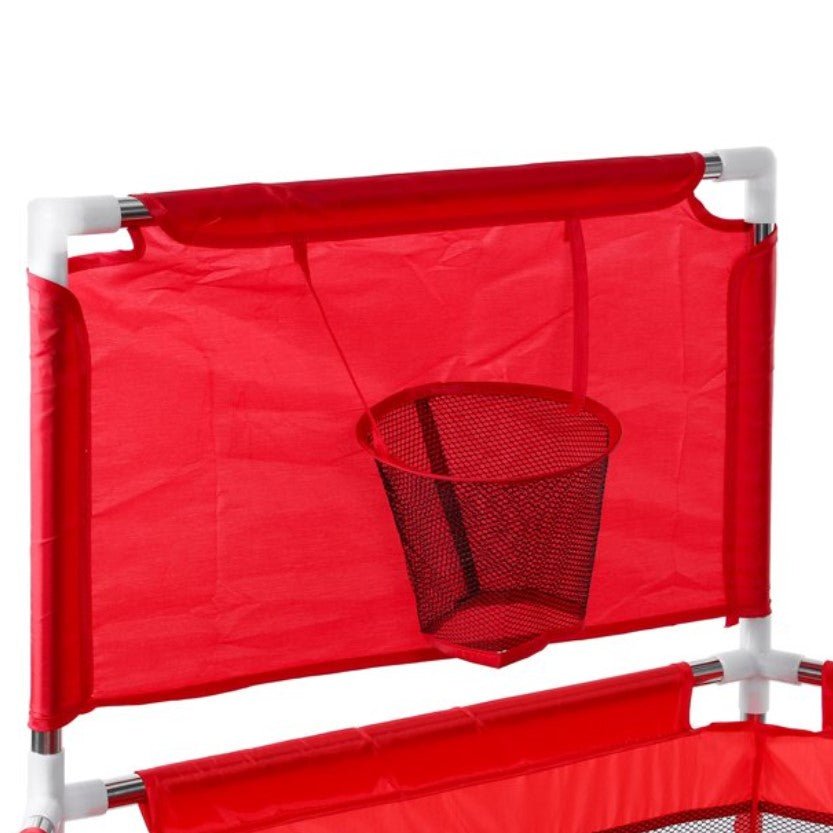 Tarc copii, hexagonal, interior, exterior, cos basket inclus, pereti pentru siguranta, rosu, 125x112x65 cm - BUZ.RO