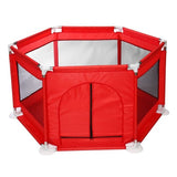 Tarc copii, hexagonal, interior, exterior, cos basket inclus, pereti pentru siguranta, rosu, 125x112x65 cm - BUZ.RO