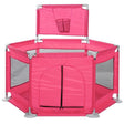 Tarc pentru copii hexagonal, pentru interior/exterior, cu cos de basket, pereti pentru siguranta, roz, 125x112x65 cm - BUZ.RO