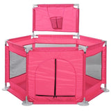 Tarc pentru copii hexagonal, pentru interior/exterior, cu cos de basket, pereti pentru siguranta, roz, 125x112x65 cm - BUZ.RO