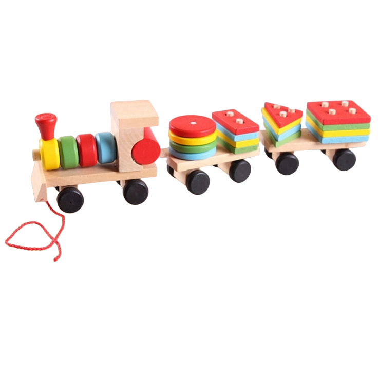 Trenulet lemn, jucarie educativa copii, Montessori, forme geometrice, multicolor, 31x5x8 cm