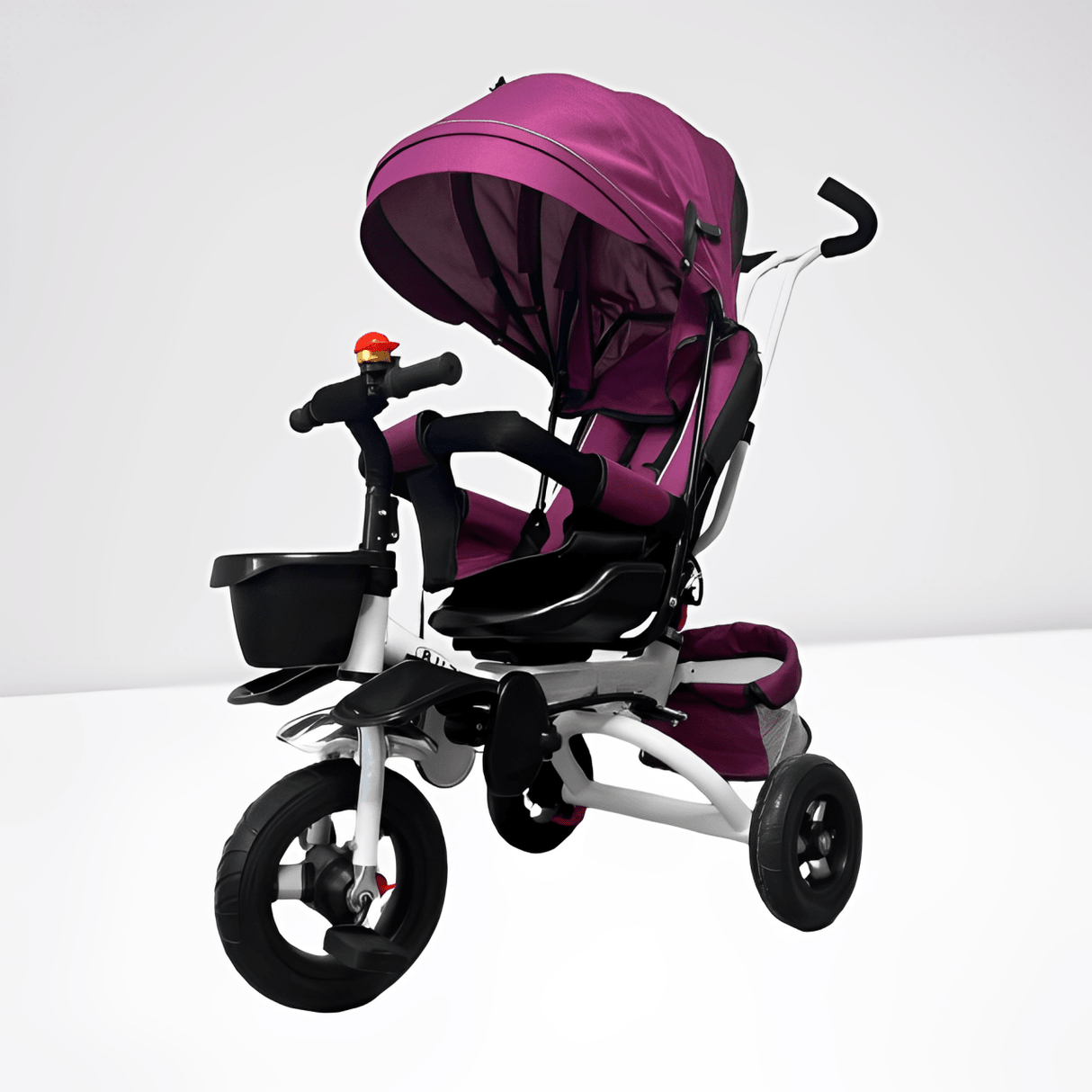 Tricicleta copii, cu copertina, scaun reversibil 360 grade, pozitie de somn, suport picioare, loc depozitare, mov - BUZ.RO