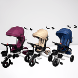 Tricicleta copii, cu copertina, scaun reversibil 360 grade, pozitie de somn, suport picioare, loc depozitare, mov - BUZ.RO