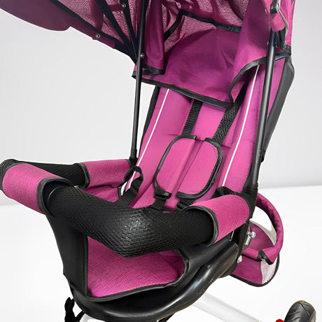 Tricicleta copii, cu copertina, scaun reversibil 360 grade, pozitie de somn, suport picioare, loc depozitare, mov - BUZ.RO