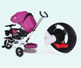 Tricicleta copii, cu copertina, scaun reversibil 360 grade, pozitie de somn, suport picioare, loc depozitare, mov - BUZ.RO