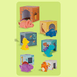 Turn Montessori, 6 cuburi din carton, cuburi stivuibile, cu forme, cifre si animale, 3 ani