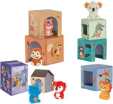 Turn Montessori, 6 cuburi din carton, cuburi stivuibile, cu forme, cifre si animale, 3 ani