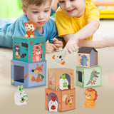 Turn Montessori, 6 cuburi din carton, cuburi stivuibile, cu forme, cifre si animale, 3 ani