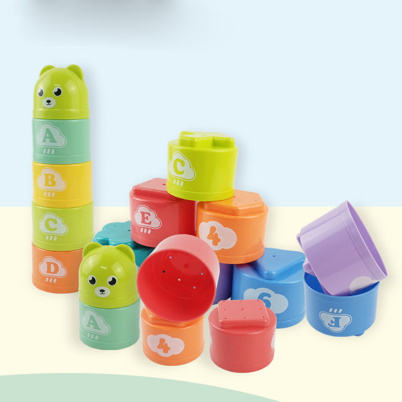 Cuburi de stivuit, cuburi colorate, turnulet din cuburi, set de construit cu numere si litere