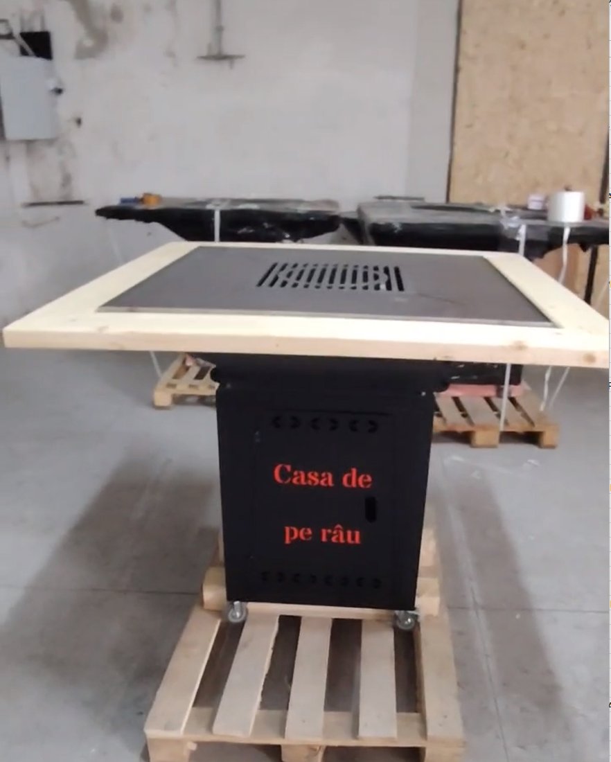 FirePit, Gratar cu plita 75x 75 cm din otel, 10 mm, pentru gradina sau terasa  + blat de lemn