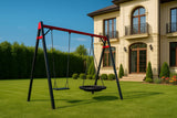 Leagan gradina copii/adulti, balansoar dublu de curte, metalic, cu accesorii incluse, cuib suspendat, 2,4x2,1m