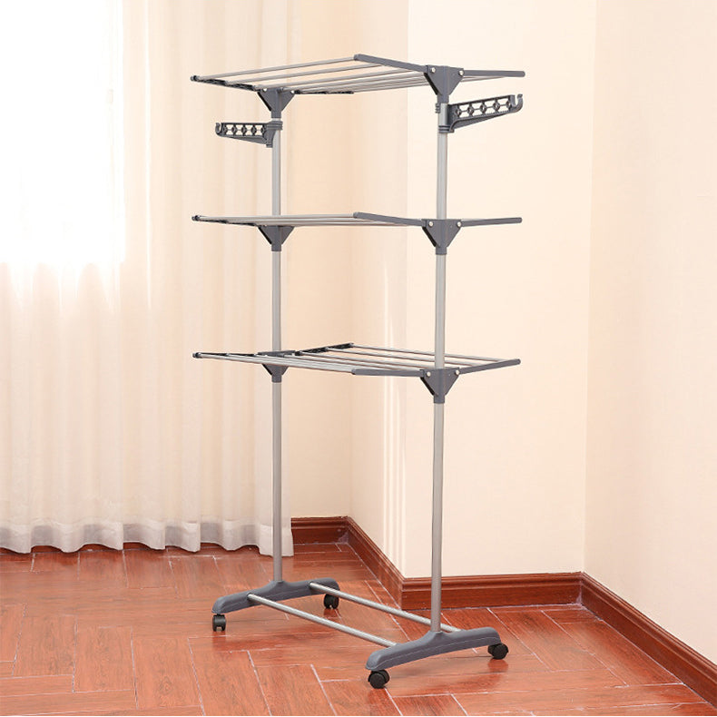 Uscator de rufe metalic, pliabil, cu suport de umerase pentru haine, raft pentru incaltaminte, 3 etaje, 170x 64 cm