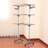 Uscator de rufe metalic, pliabil, cu suport de umerase pentru haine, raft pentru incaltaminte, 3 etaje, 170x 64 cm
