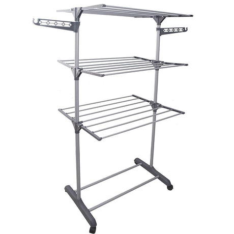 Uscator de rufe metalic, pliabil, cu suport de umerase pentru haine, raft pentru incaltaminte, 3 etaje, 170x 64 cm - BUZ.RO