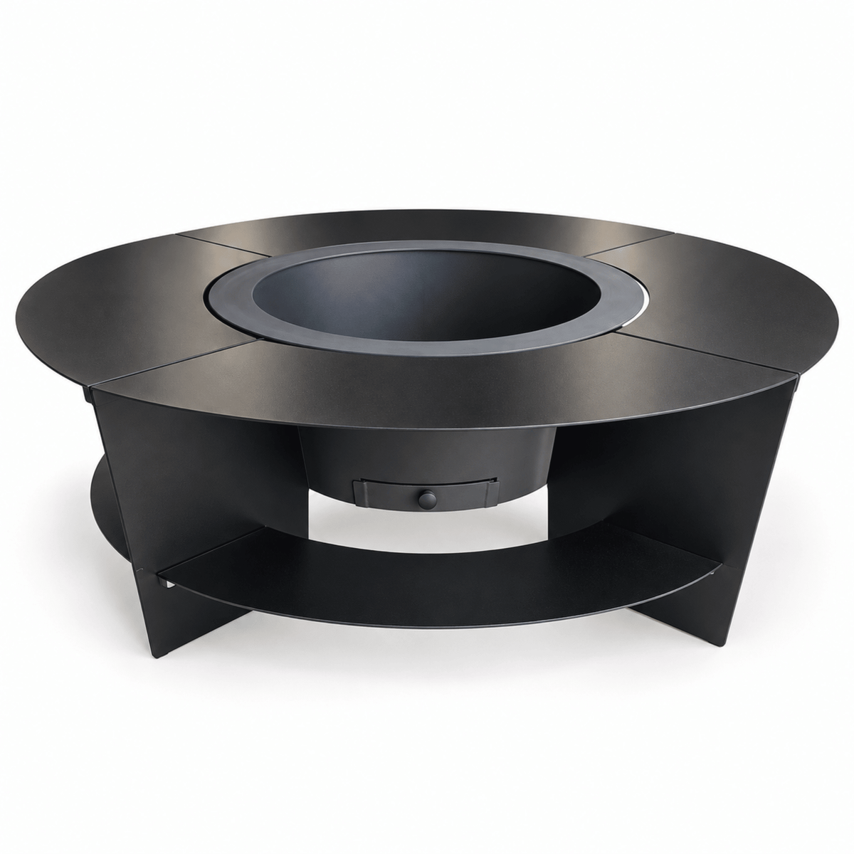 Vatra de Foc pentru Gradina Fire Pit cu Masa Rotunda Metalica si Suport pentru Lemne - BUZ.RO