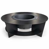 Vatra de Foc pentru Gradina Fire Pit cu Masa Rotunda Metalica si Suport pentru Lemne - BUZ.RO