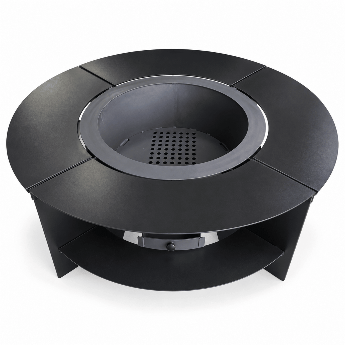 Vatra de Foc pentru Gradina Fire Pit cu Masa Rotunda Metalica si Suport pentru Lemne - BUZ.RO
