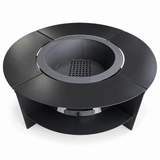 Vatra de Foc pentru Gradina Fire Pit cu Masa Rotunda Metalica si Suport pentru Lemne - BUZ.RO