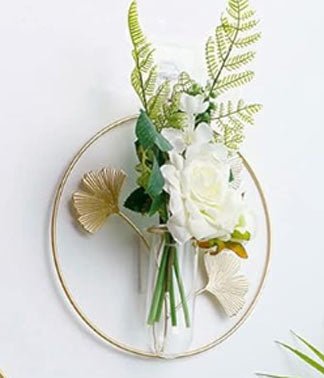 Vaza de sticla cu suport metalic pentru perete in culoarea aurie (GOLD) - BUZ.RO