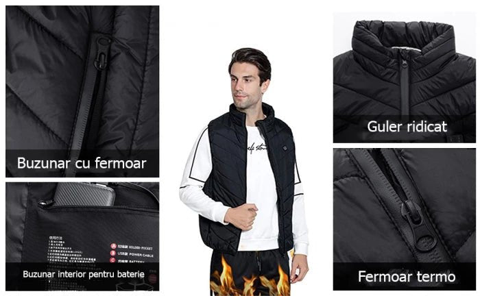 Vesta cu incalzire, termica, 3 nivele temperatura, USB incorporat, XXL, Unisex - BUZ.RO