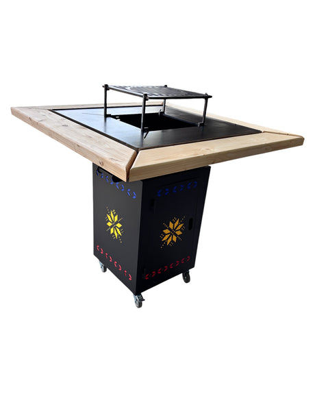 Fire Pit, Gratar cu plita 95x 95 cm din otel 10 mm pe lemne, pentru gradina sau terasa+ grill detasabil