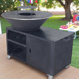 Gratar gradina cu plita 10 mm diametru 100 cm Fire Pit+ masa lucru+ spatiu depozitare