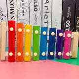Xilofon copii, jucarie interactiva, jucarie educativa, 2 ciocanele, 8 note muzicale, din lemn, multicolora - BUZ.RO